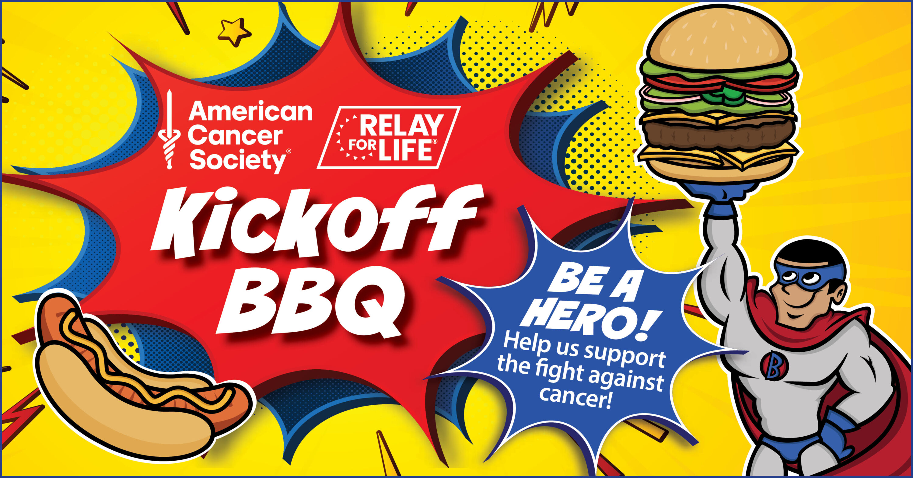 Relay for Life Kickoff BBQ superhero poster